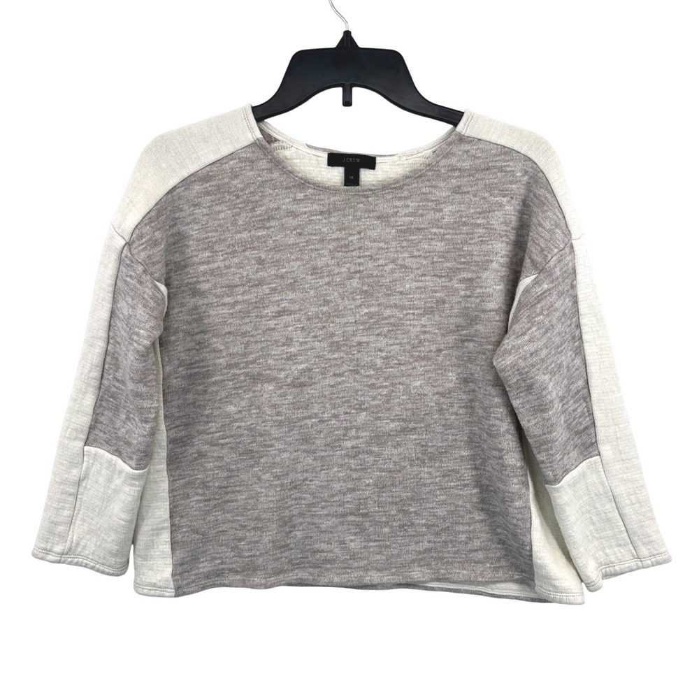J.Crew Colorblock Cropped Sweater Womens XS Wool Blend Earthtones Neutral Scandi
